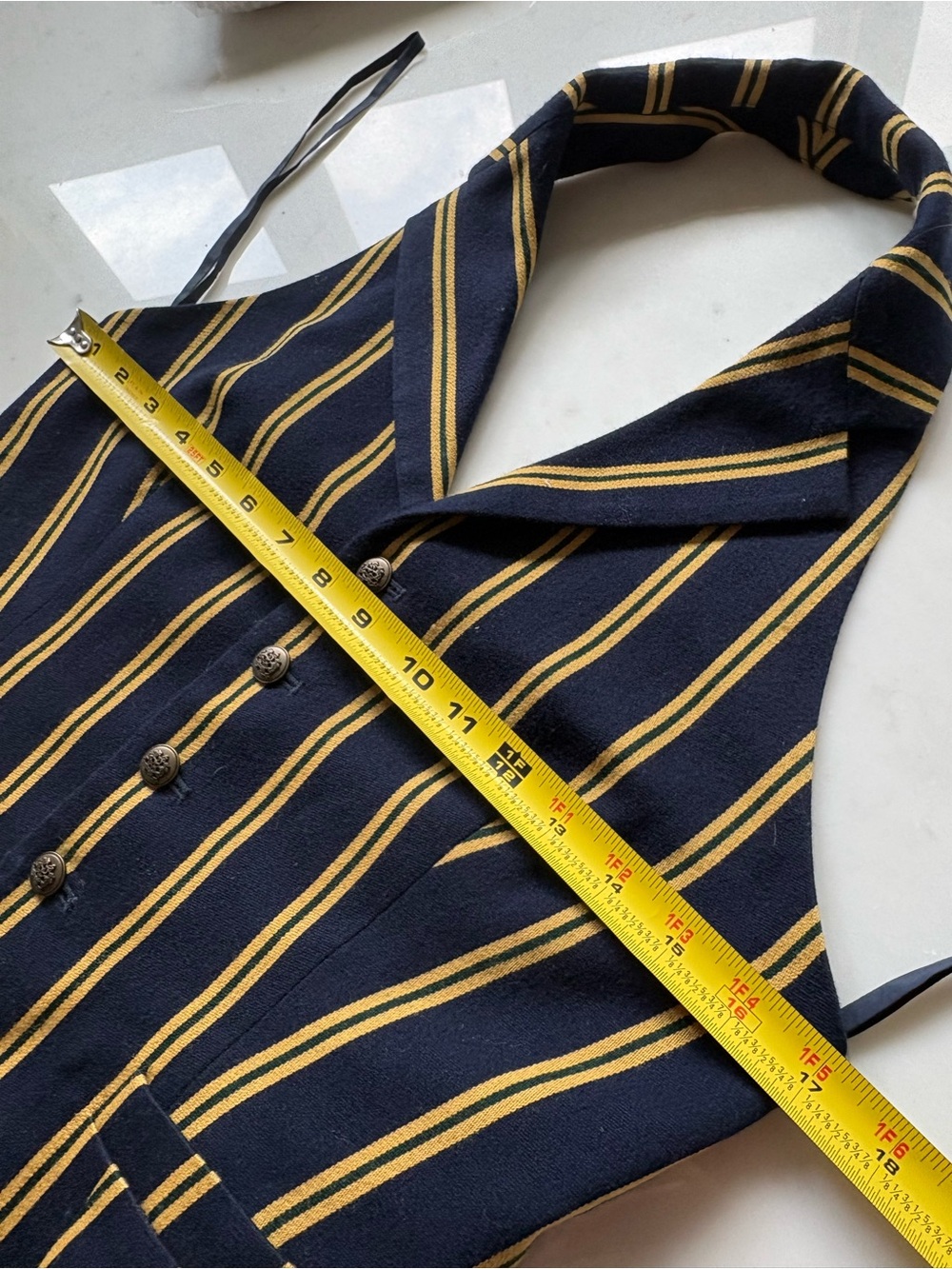 Ralph Lauren Rugby Vintage Halter Vest Top Navy Gold Stripe Tuxedo Belt Wool 90s - Picture 5 of 7